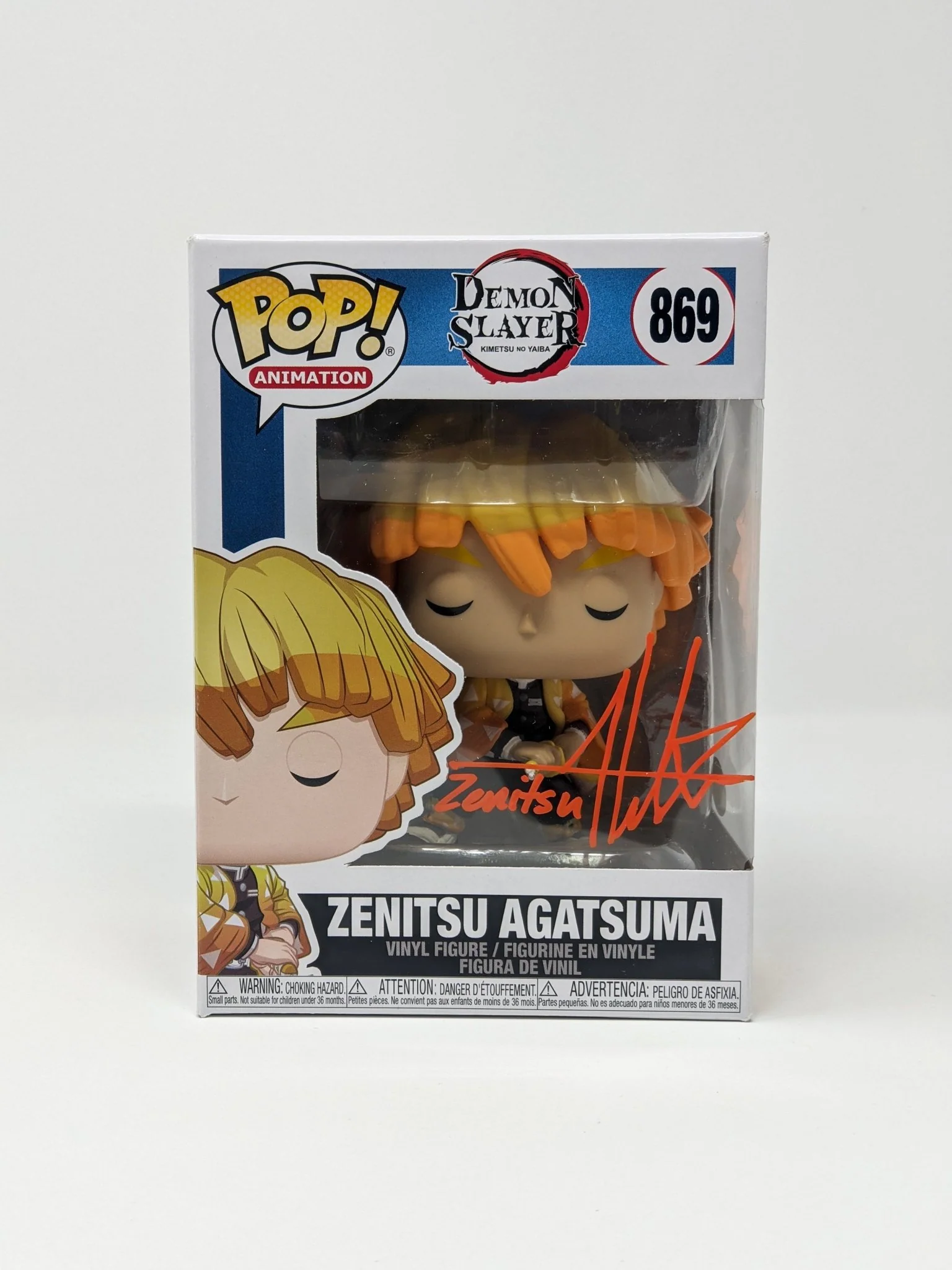 Aleks Le Demon Slayer Zenitsu Agatsuma #869 Signed Funko Pop JSA Certified Autograph - Image 3