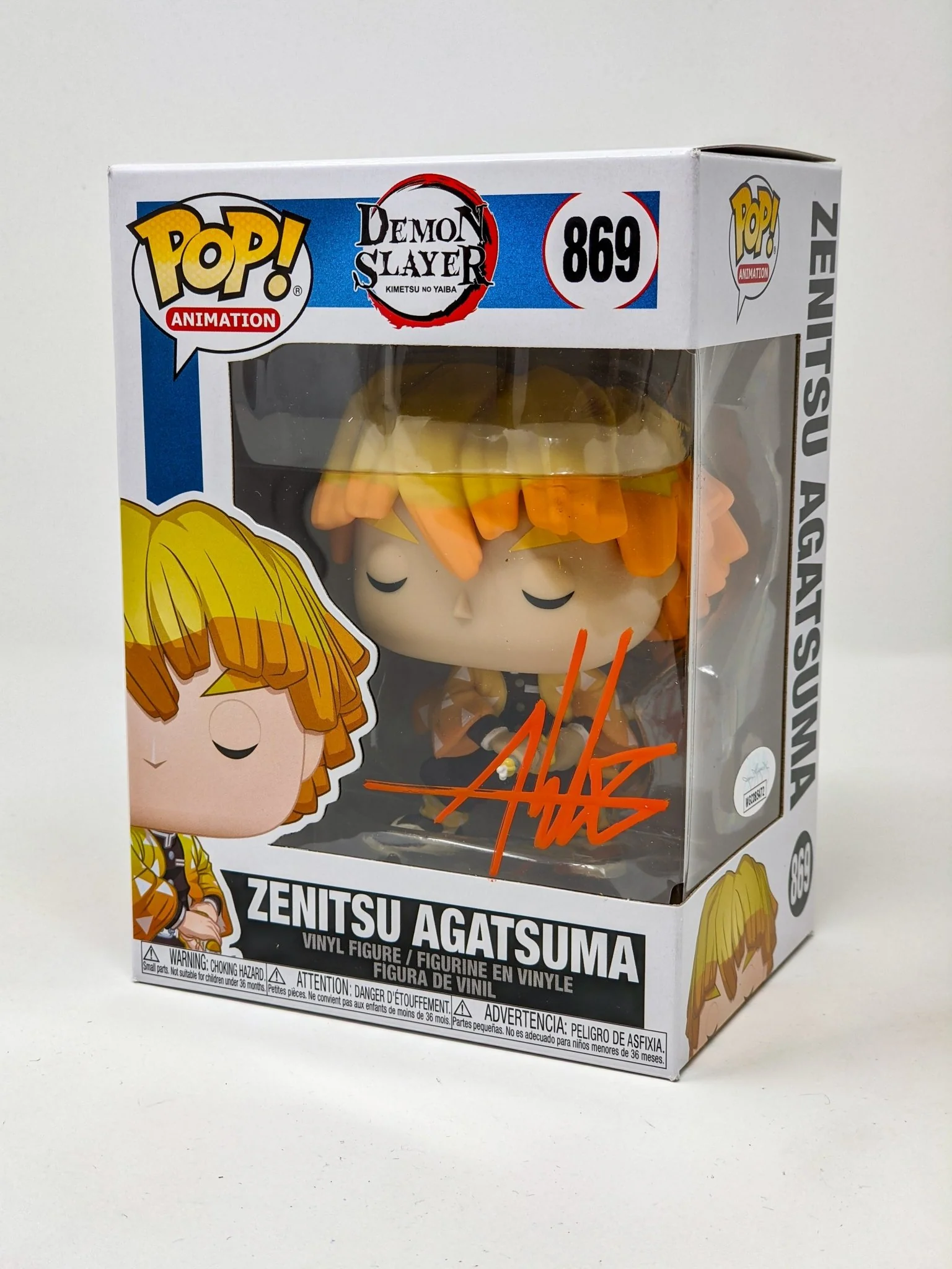 Aleks Le Demon Slayer Zenitsu Agatsuma #869 Signed Funko Pop JSA Certified Autograph - Image 4