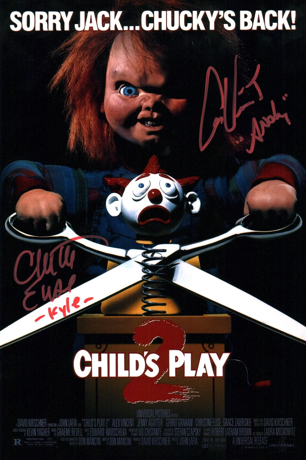 Child's Play 2 8x12 Signed x2 Vincent, Elise Photo Poster JSA Certified Autograph - Image 2