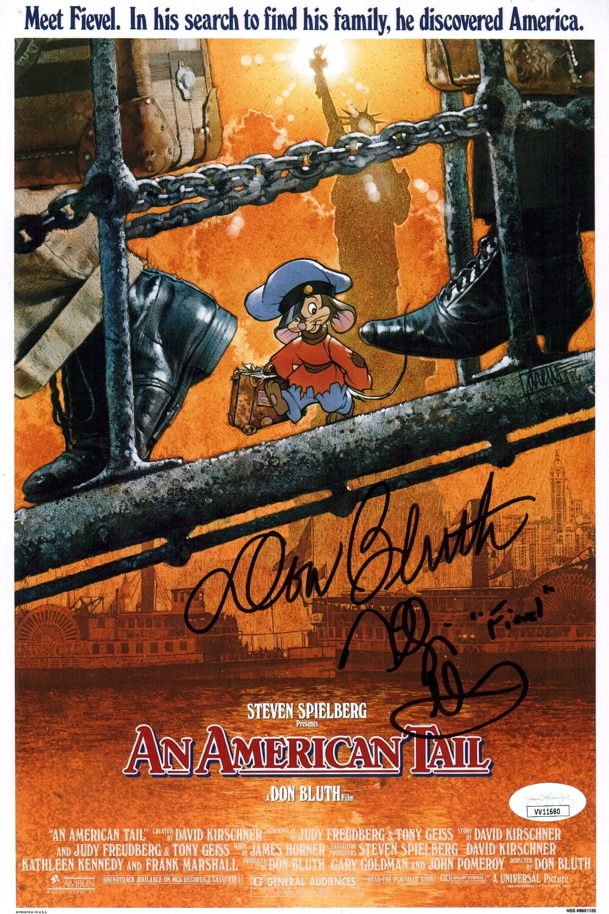 An American Tail Photo 8x12 Bluth Glasser Signed JSA Certified Autograph
