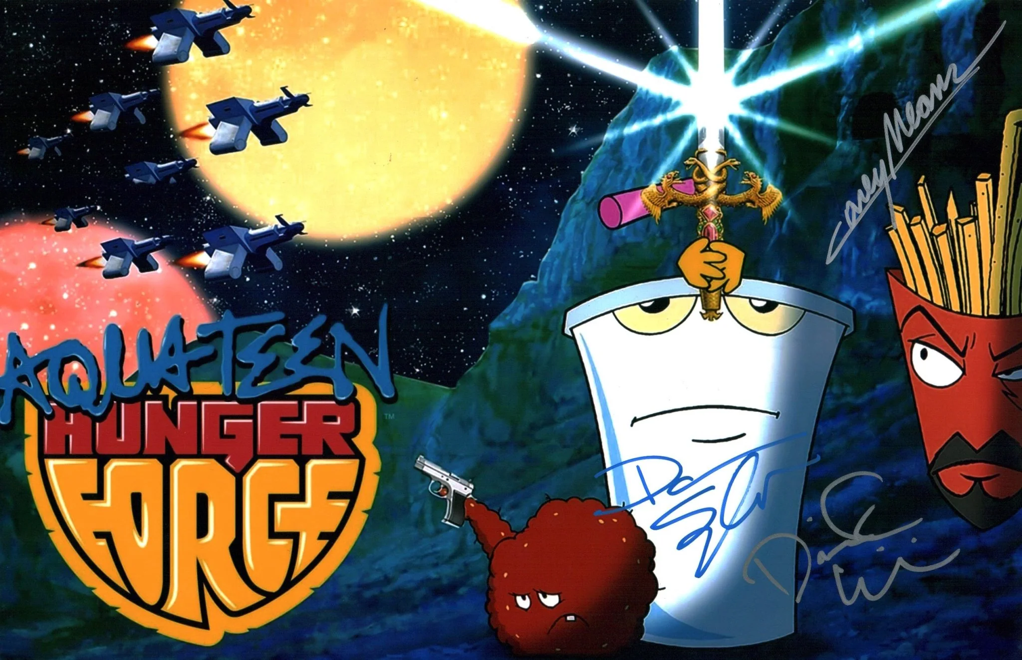 Aqua Teen Hunger Force 11x17 Photo Poster Cast x3 Signed Snyder, Willis, Means JSA Certified Autograph - Image 2