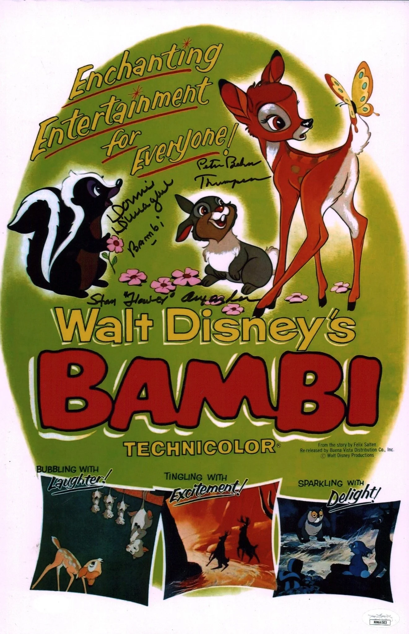 Bambi 11x17 Cast Photo Poster Signed x3 Signed Behn, Dunagan, Alexander JSA Certified Autograph - Image 3