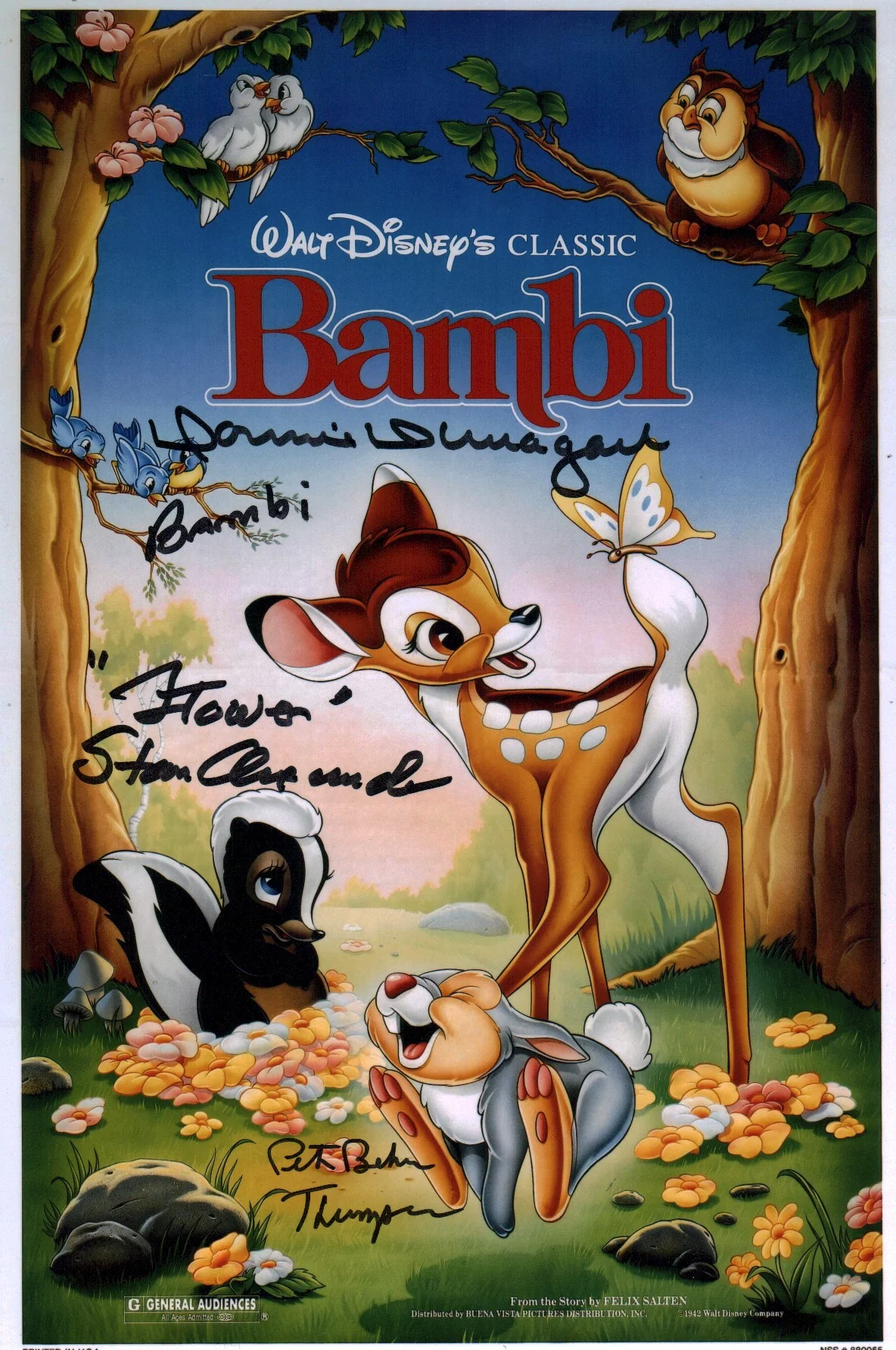 Bambi 8x12 Cast Photo Signed x3 Signed Behn Dunagan Alexander JSA Certified Autograph - Image 2