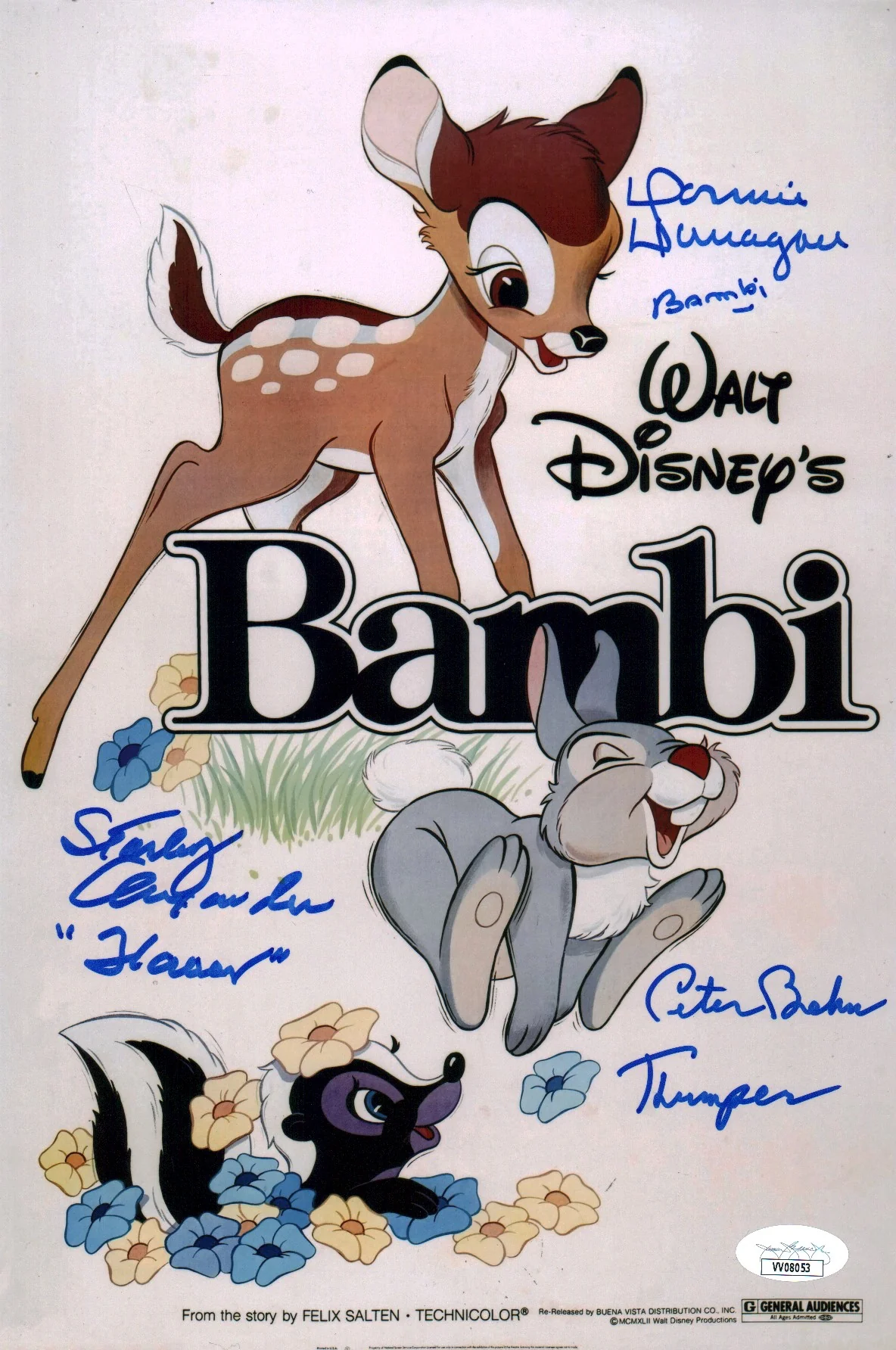 Bambi 8x12 Cast Photo Signed x3 Signed Behn Dunagan Alexander JSA Certified Autograph - Image 2