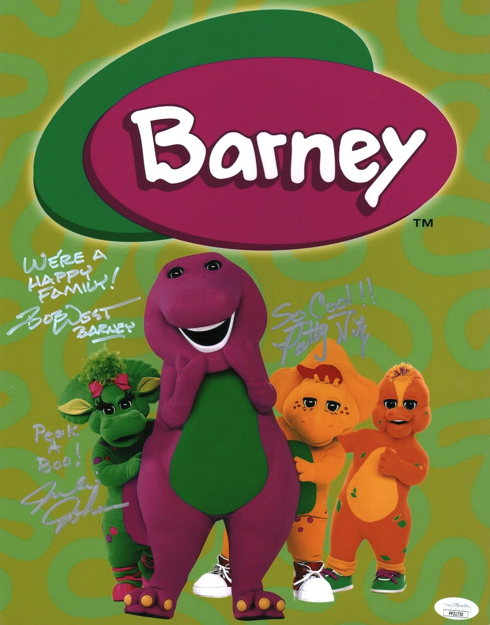 Barney 11x14 Signed x3 Cast Photo Poster West Johnson Wirtz Autograph JSA Certified Autograph - Image 3