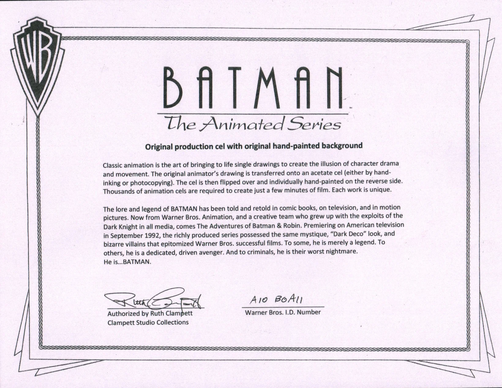 Batman 11" x 9" Signed Animation Production Cel Cast x 2 Signed Conroy, Lester JSA LOA Certified Autograph - Image 3