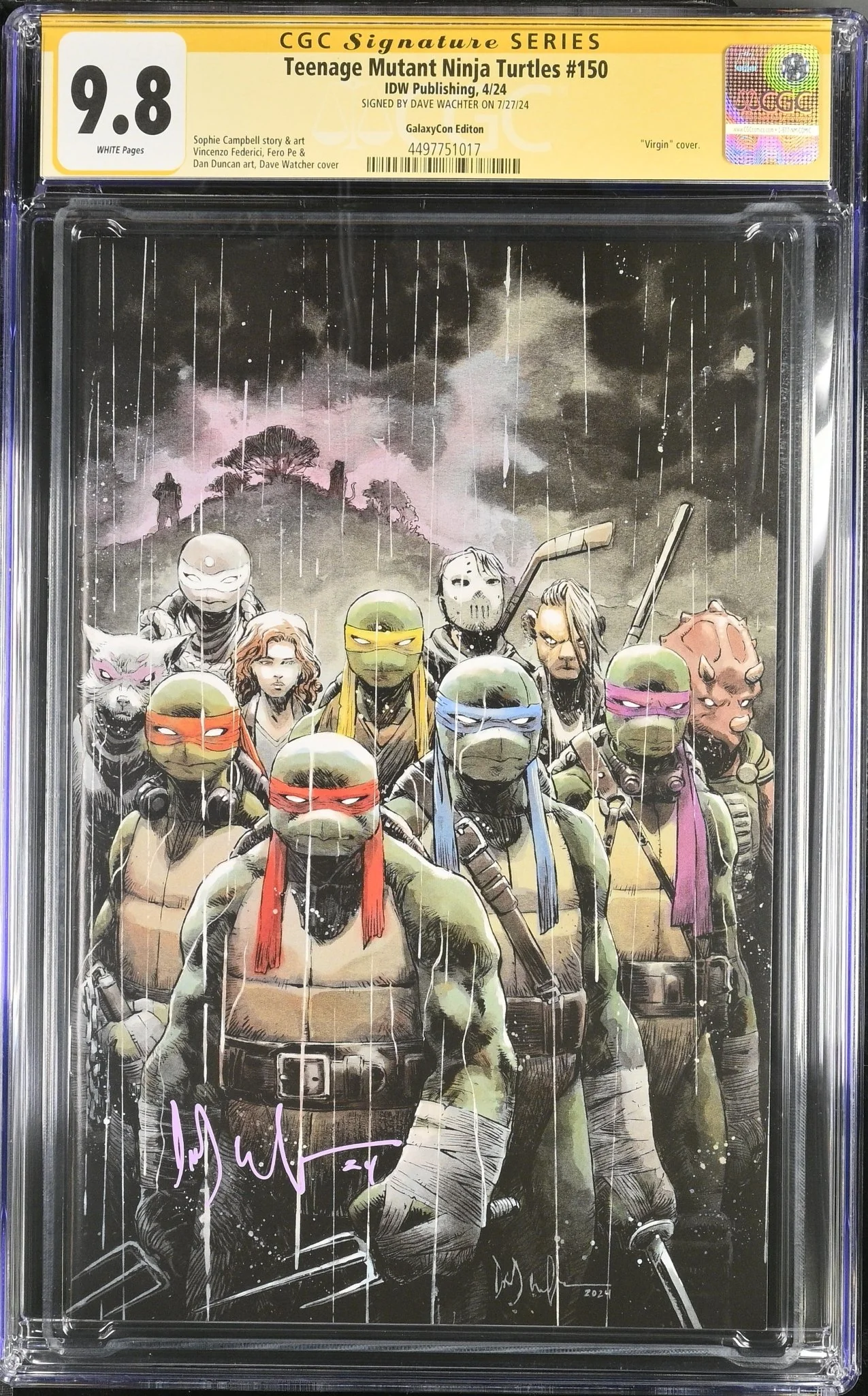Teenage Mutant Ninja Turtles #150 GalaxyCon Exclusive Virgin Variant CGC Signature Series 9.8 Signed Dave Wachter - Image 2