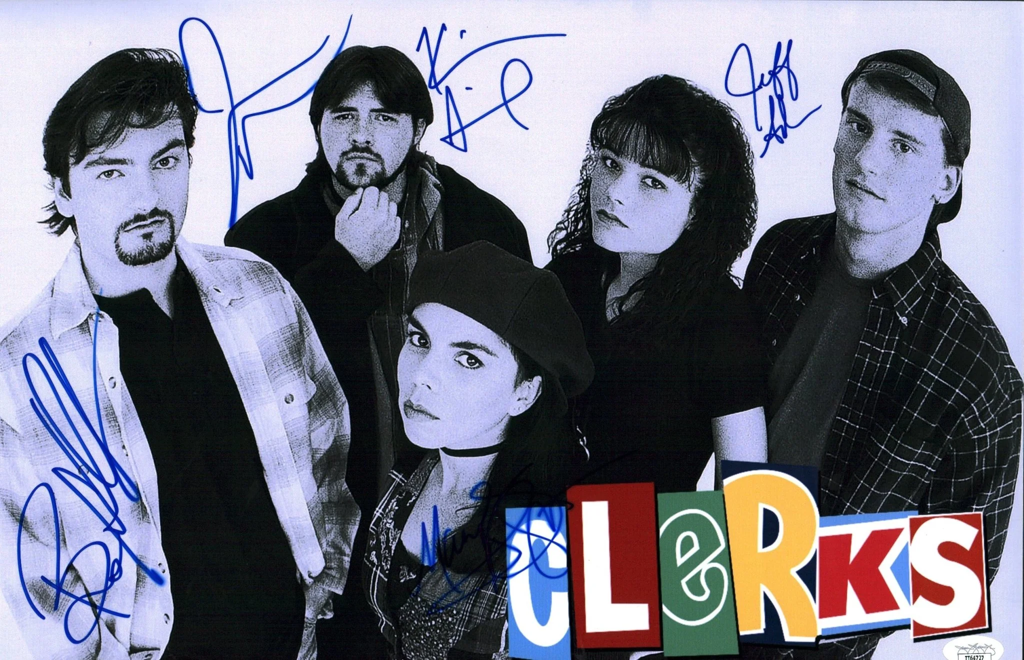Clerks 11x17 Mini Poster Cast x5 Signed Anderson, Ghigliotti, O'Halloran, Mewes, Smith JSA Certified Autograph - Image 3