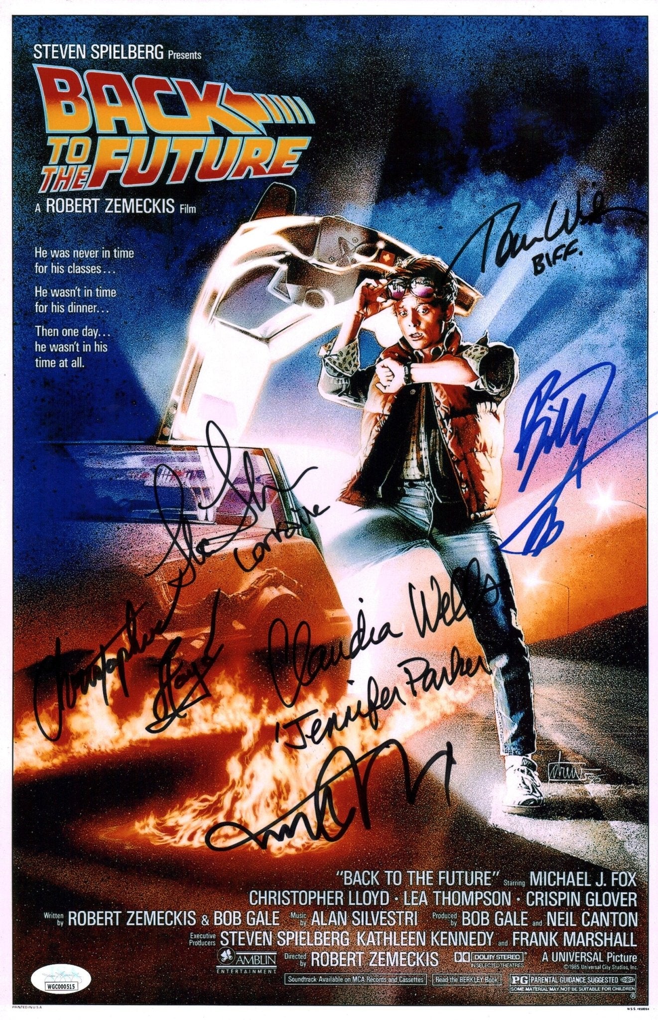 Back To The Future 11x17 Signed Photo Poster Cast x6 Fox, Lloyd, Thompson, Wilson, Wells, Zane JSA Certified Autograph - Image 2