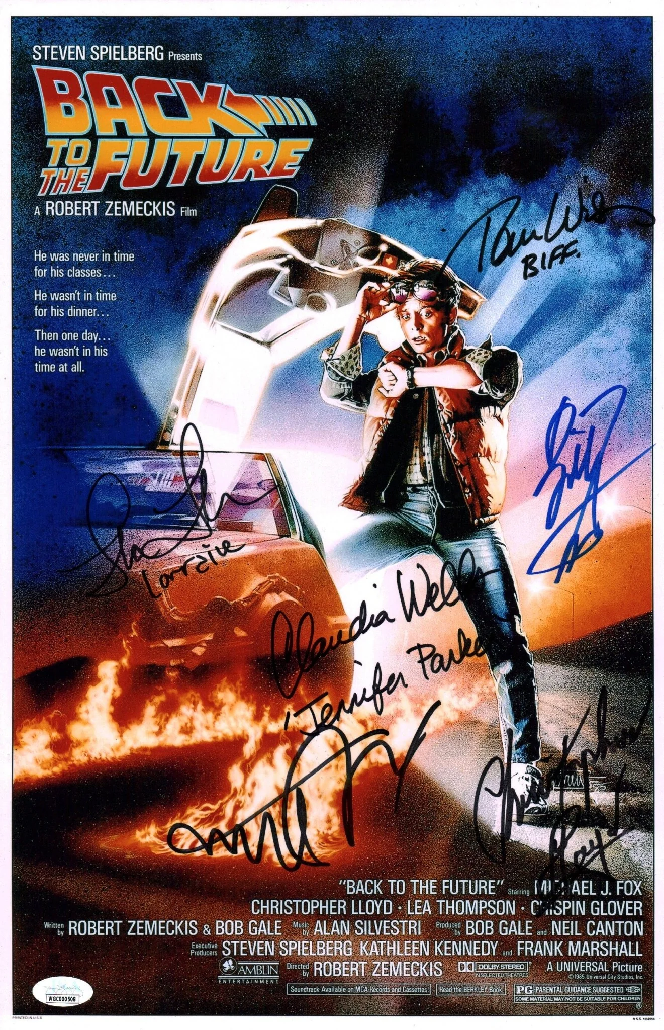 Back To The Future 11x17 Signed Photo Poster Cast x6 Fox, Lloyd, Thompson, Wilson, Wells, Zane JSA Certified Autograph - Image 3