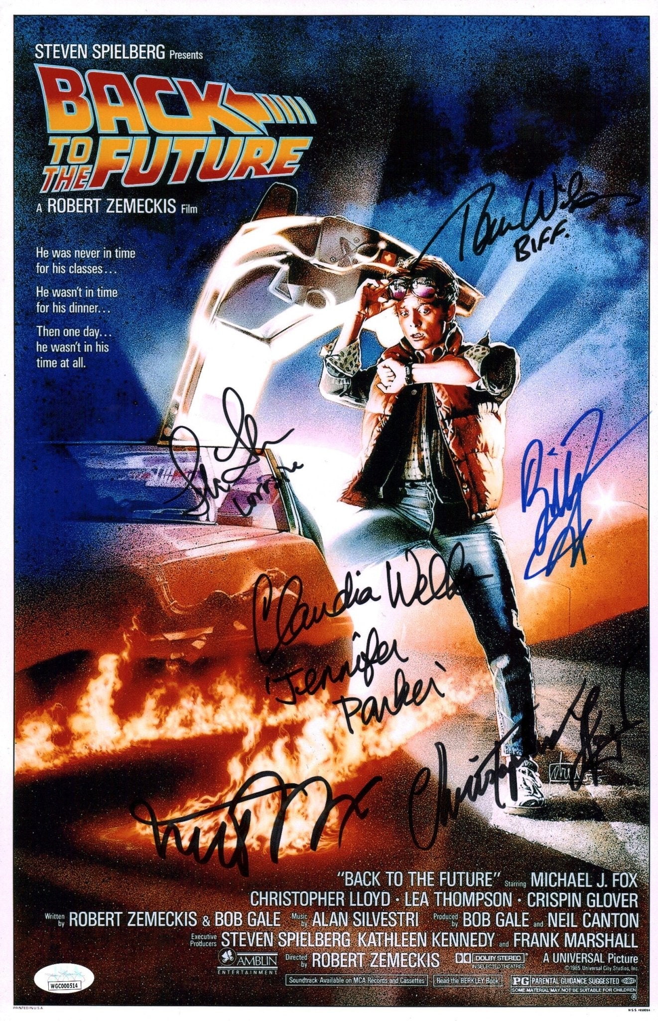 Back To The Future 11x17 Signed Photo Poster Cast x6 Fox, Lloyd, Thompson, Wilson, Wells, Zane JSA Certified Autograph - Image 4