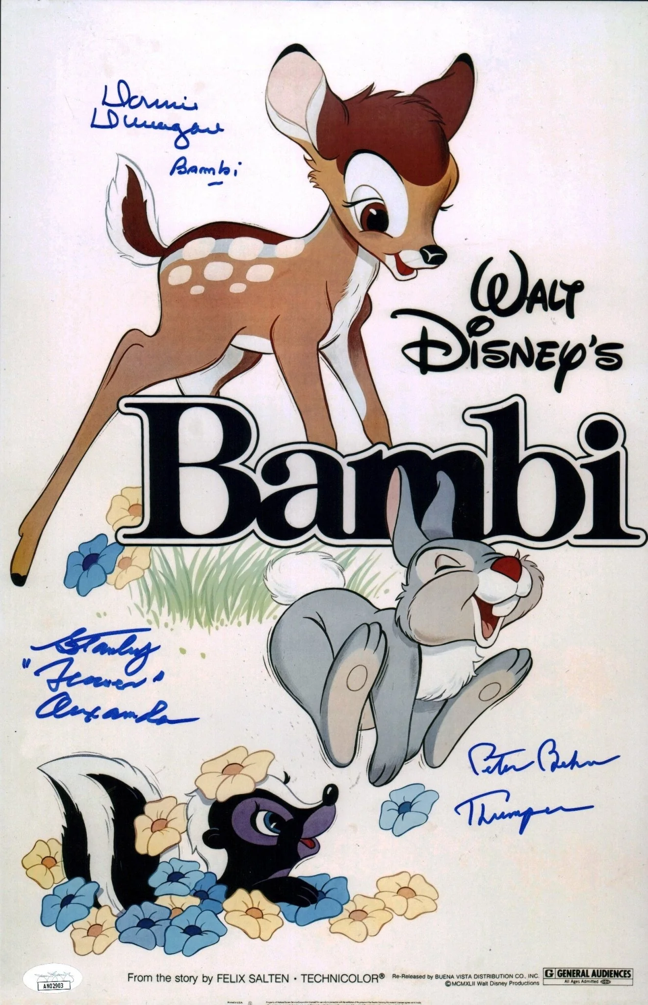 Bambi 11x17 Cast Photo Poster Signed x3 Signed Behn, Dunagan, Alexander JSA Certified Autograph - Image 3