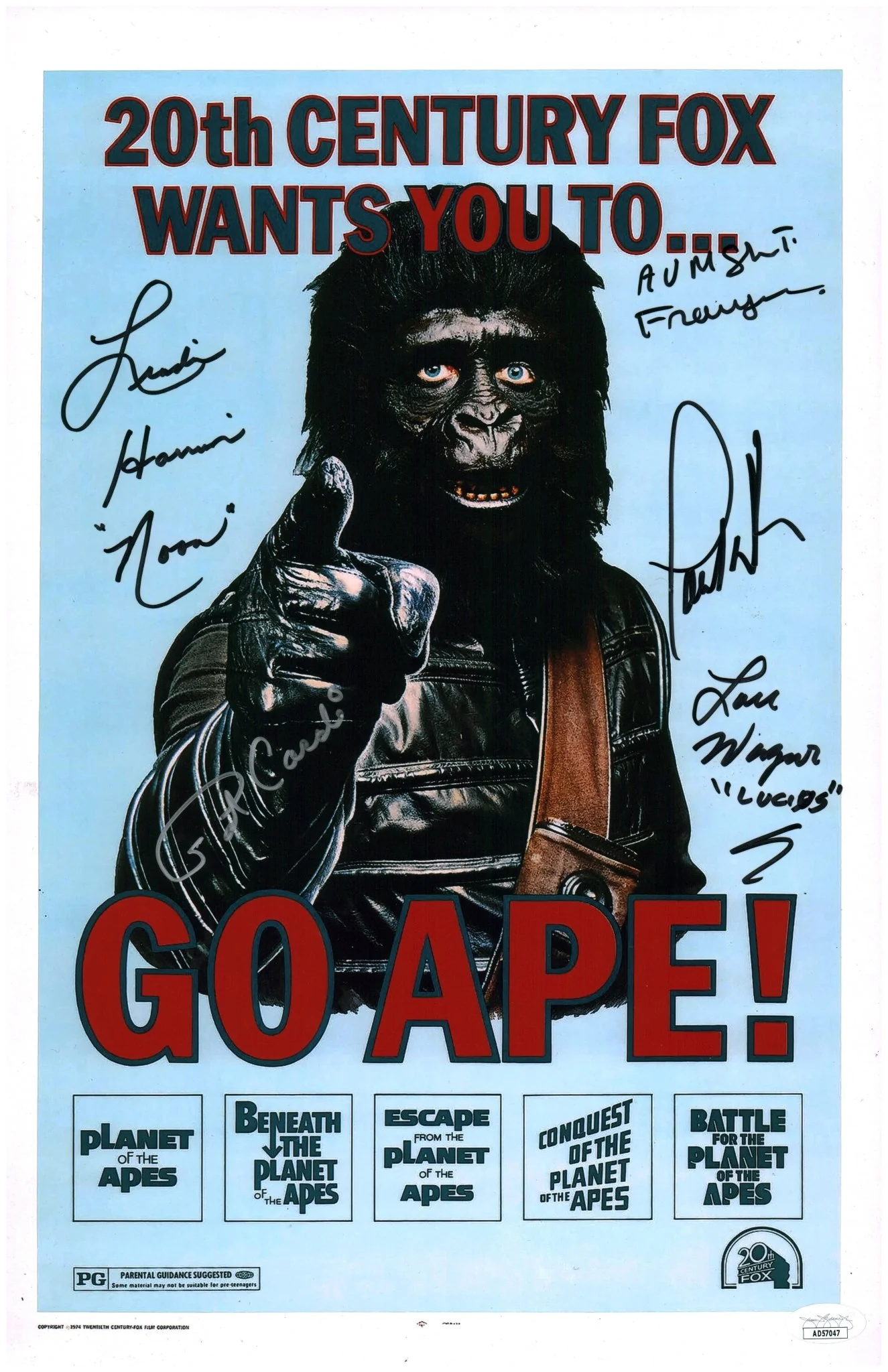 Planet of the Apes 11x17 Photo Poster Cast x5 Harrison, Cardi, Wagner, Williams, Nuyen JSA Certified Autograph - Image 2