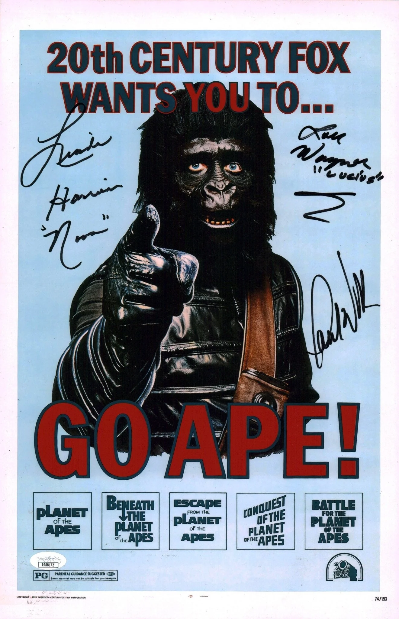 Planet of the Apes 11x17 Signed Photo Poster Cast x3 Harrison, Wagner, Williams JSA Certified Autograph
