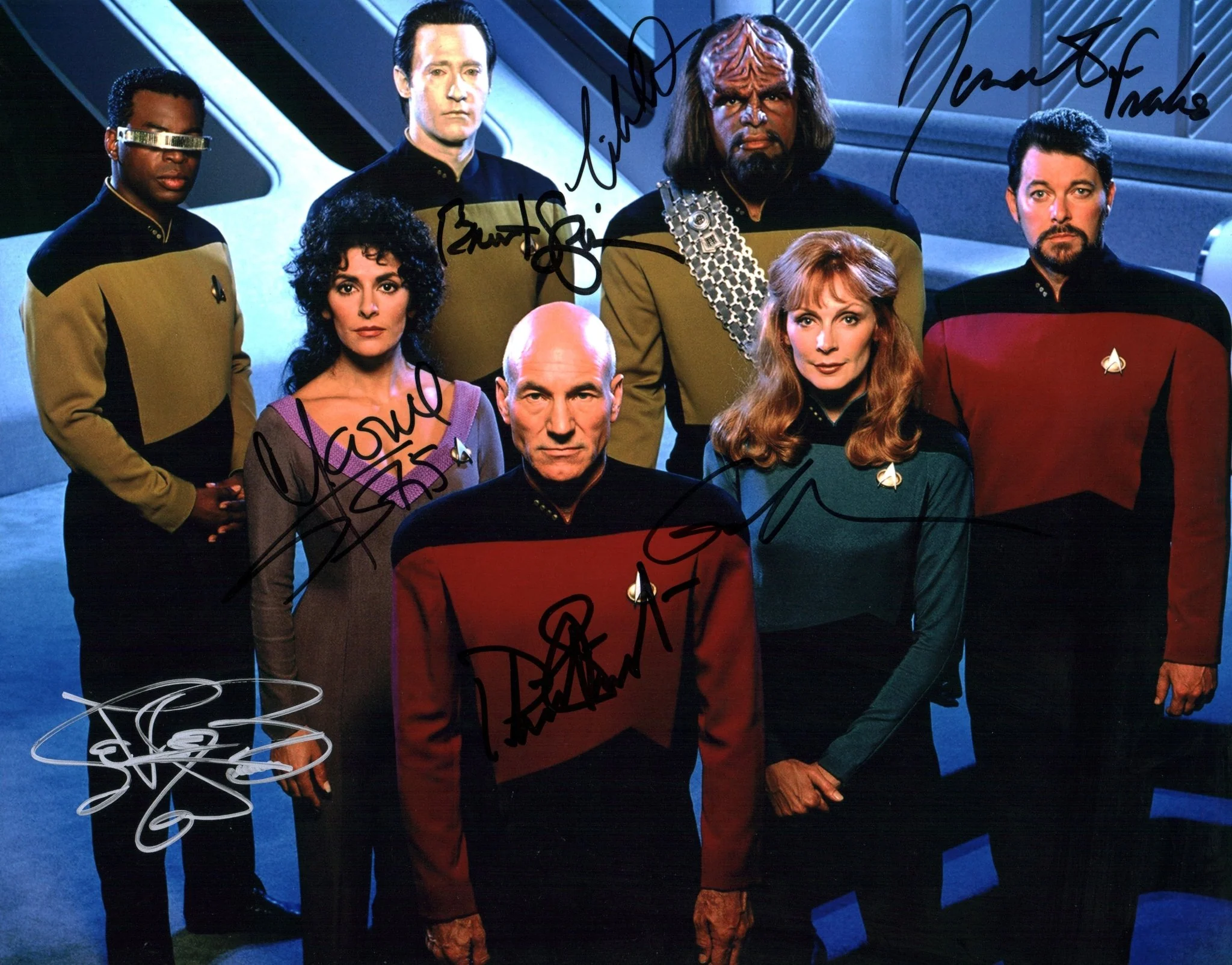 Star Trek: The Next Generation 11x14 Photo Poster Cast x7 Signed Burton Dorn Frakes McFadden Sirtis Spiner Stewart JSA Certified Autograph - Image 2