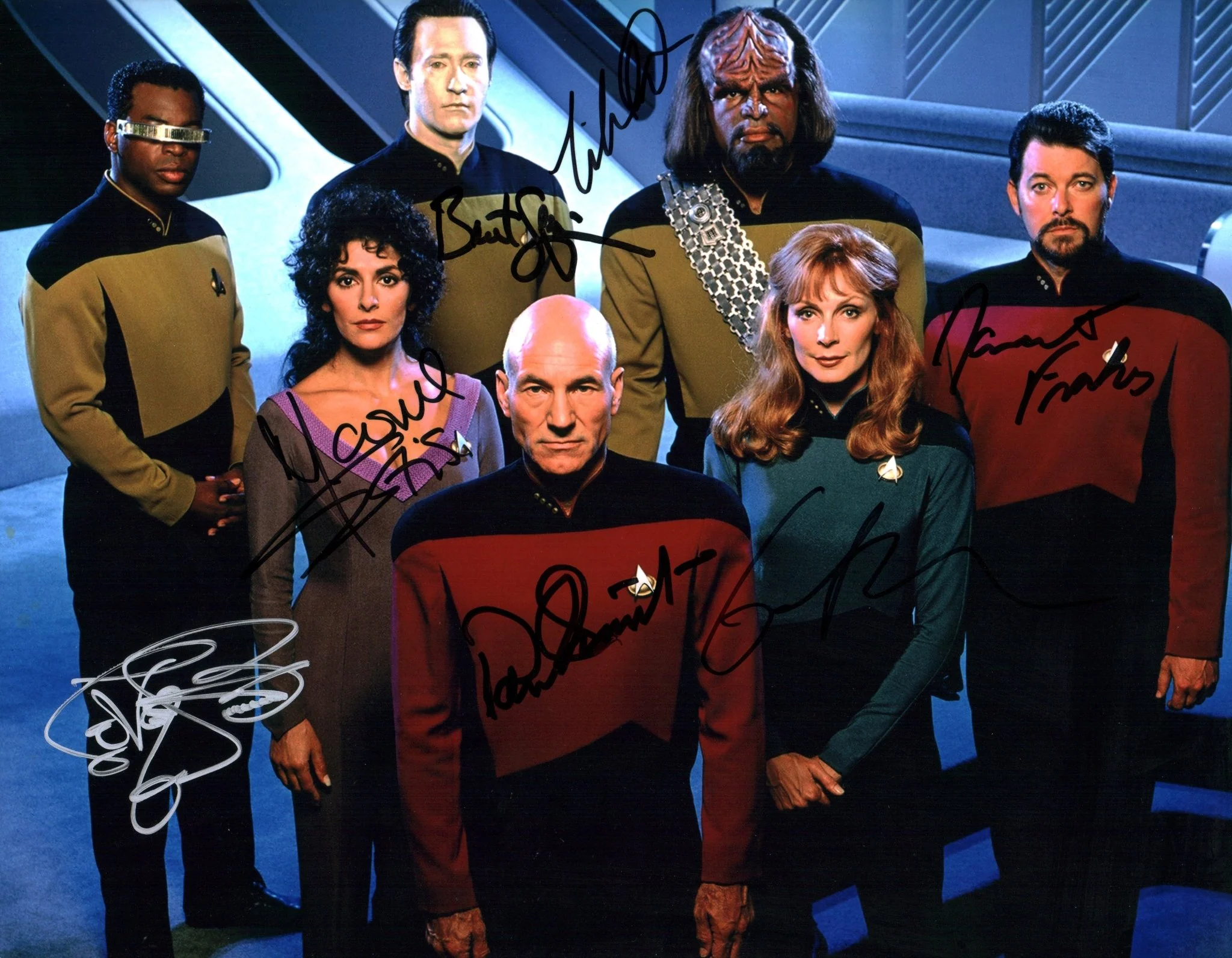 Star Trek: The Next Generation 11x14 Photo Poster Cast x7 Signed Burton Dorn Frakes McFadden Sirtis Spiner Stewart JSA Certified Autograph - Image 3