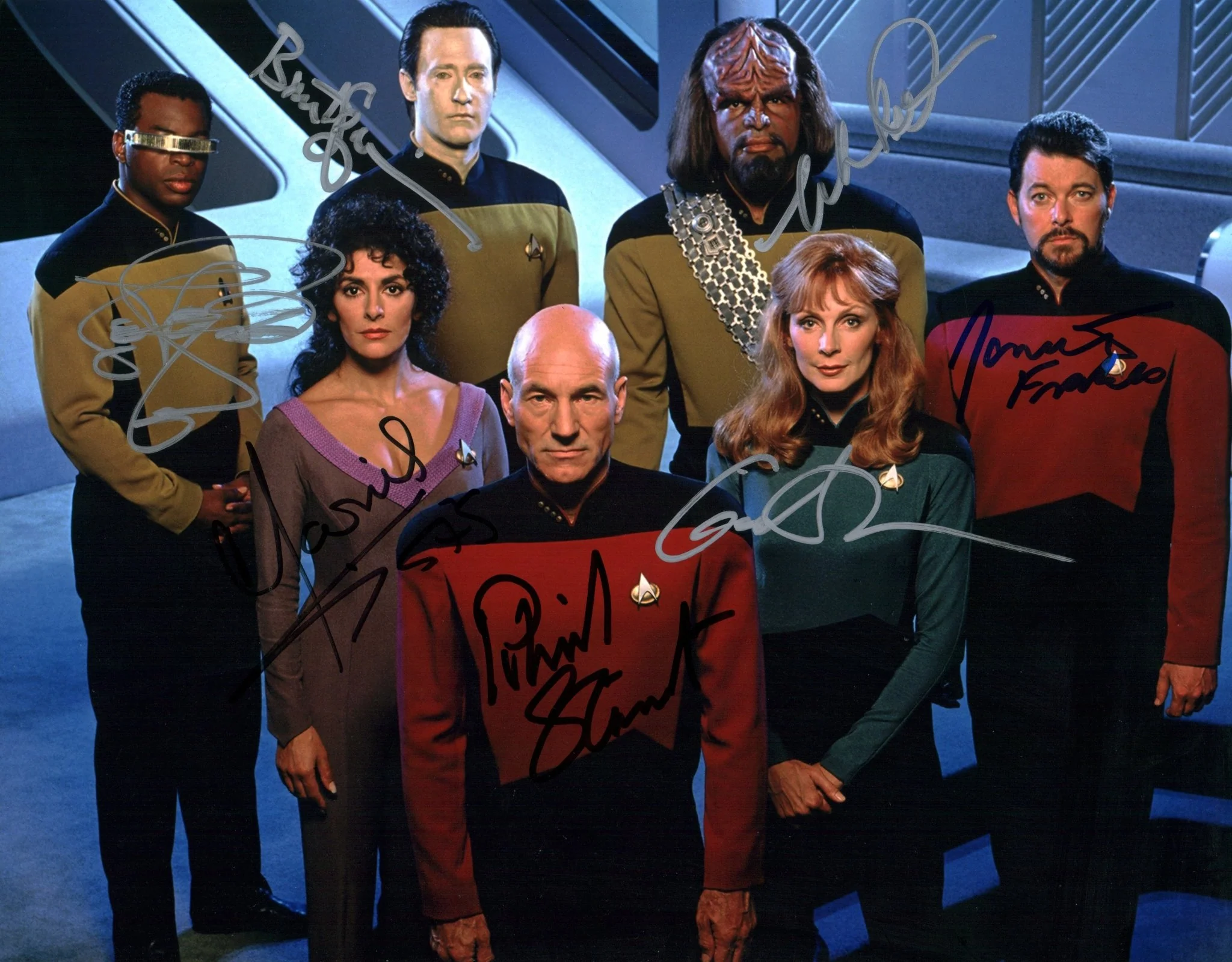 Star Trek: The Next Generation 11x14 Photo Poster Cast x7 Signed Burton Dorn Frakes McFadden Sirtis Spiner Stewart JSA Certified Autograph - Image 5