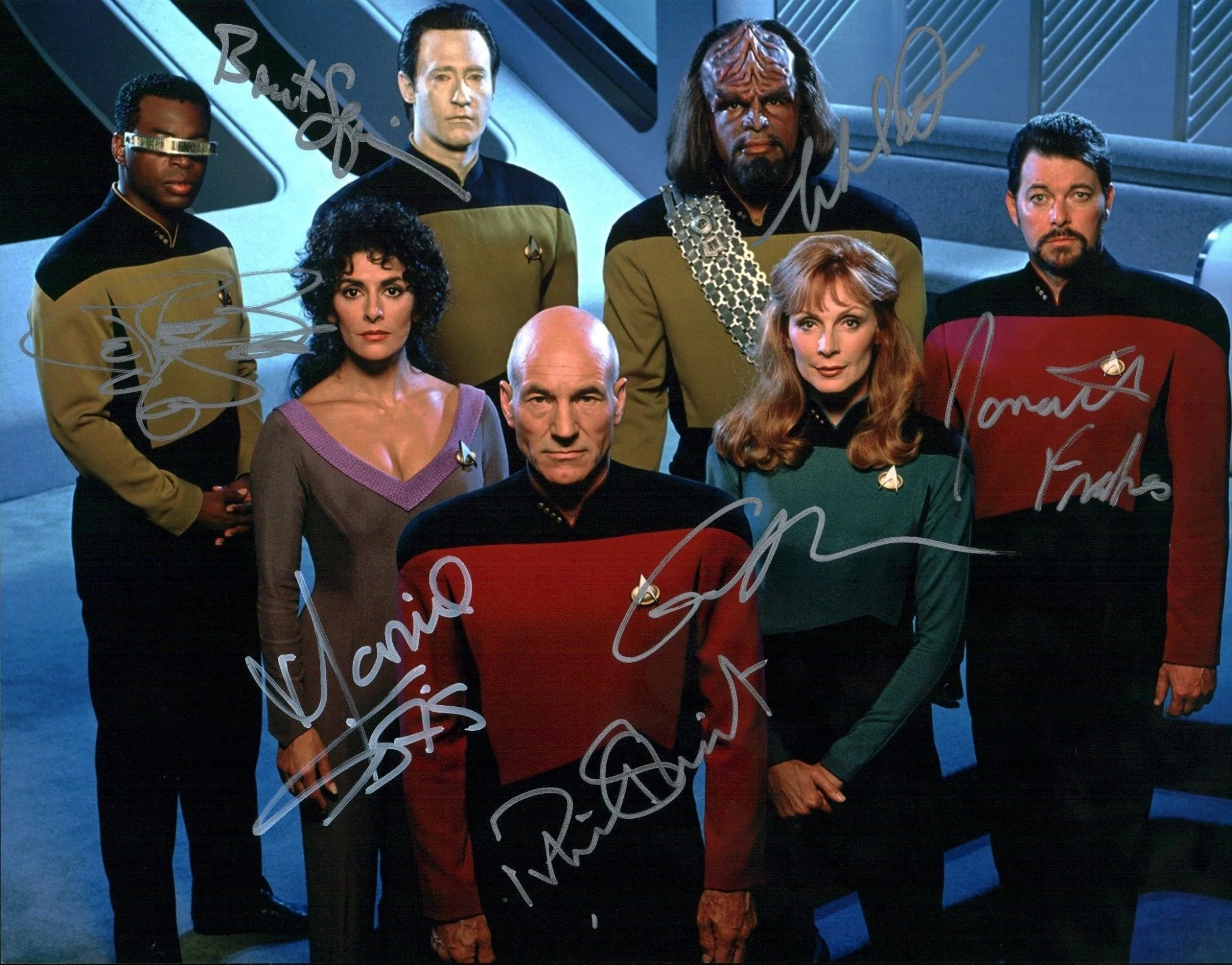 Star Trek: The Next Generation 11x14 Photo Poster Cast x7 Signed Burton Dorn Frakes McFadden Sirtis Spiner Stewart JSA Certified Autograph - Image 8
