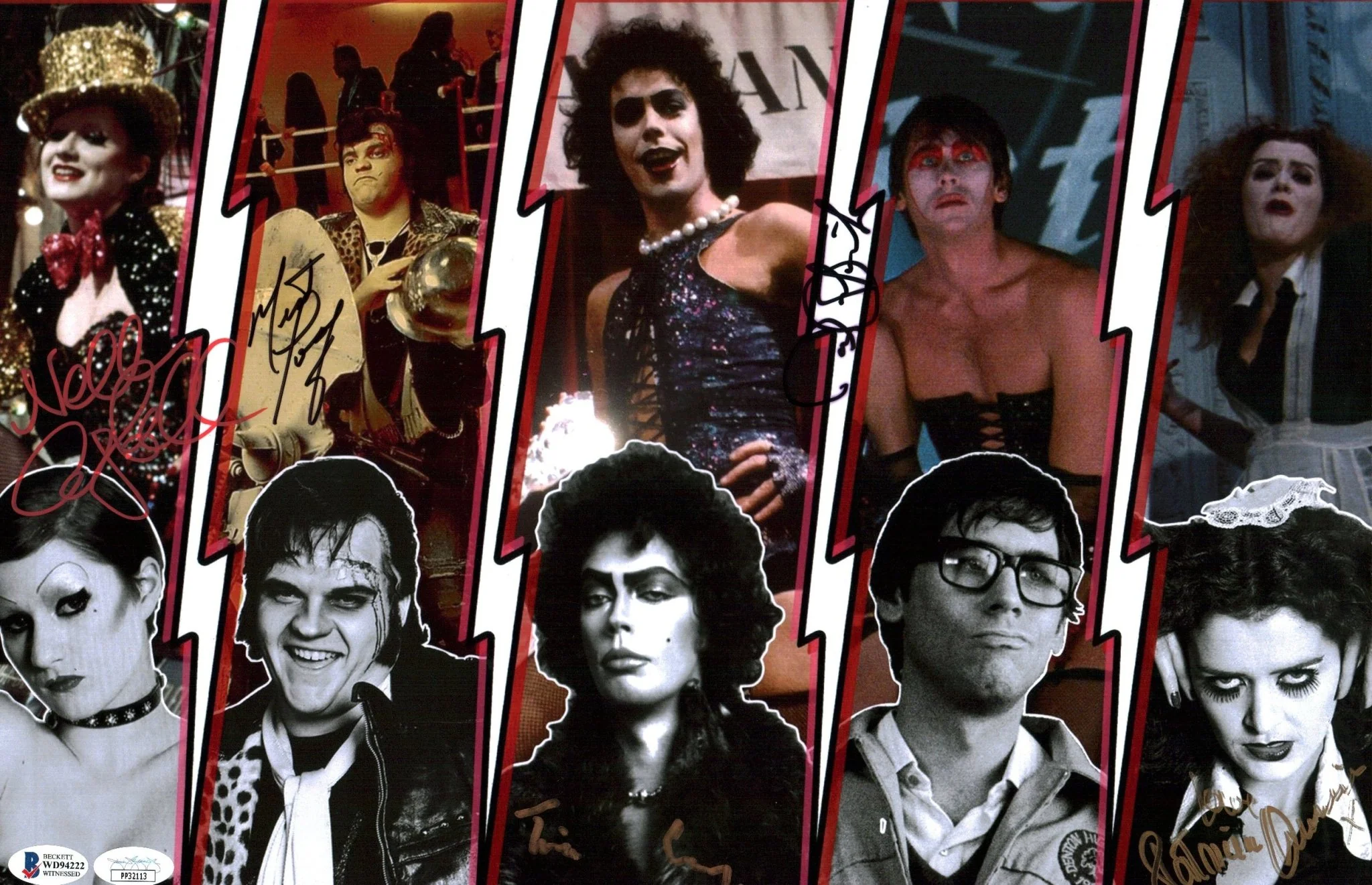 The Rocky Horror Picture Show 11x17 Photo Poster Cast x5 Signed Bostwick, Campbell, Curry, Quinn, Meatloaf JSA Beckett Certified Autograph