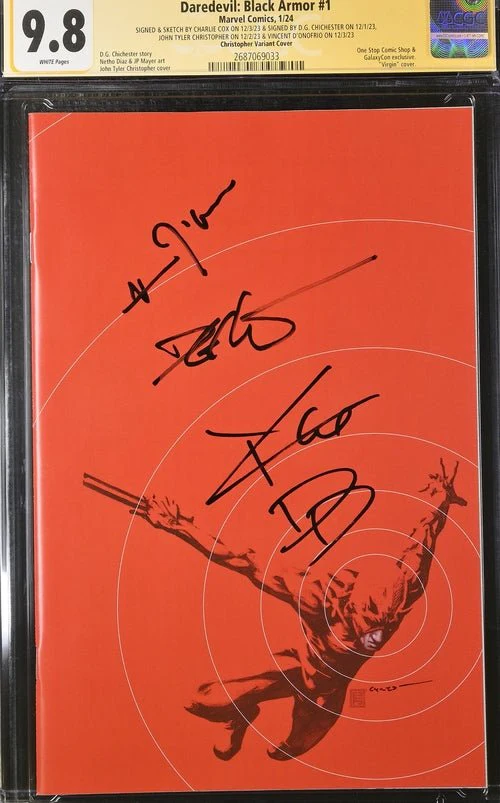 Daredevil: Black Armor #1 Marvel Comics Galxycon Exclusive Christopher Variant CGC Signature Series 9.8 Signed & Sketch by Charlie Cox, Signed Vincent D'Onofrio, D.G. Chichester, John Tyler Christopher - Image 10