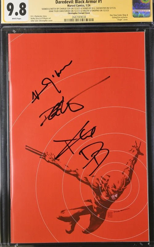 Daredevil: Black Armor #1 Marvel Comics Galxycon Exclusive Christopher Variant CGC Signature Series 9.8 Signed & Sketch by Charlie Cox, Signed Vincent D'Onofrio, D.G. Chichester, John Tyler Christopher - Image 12