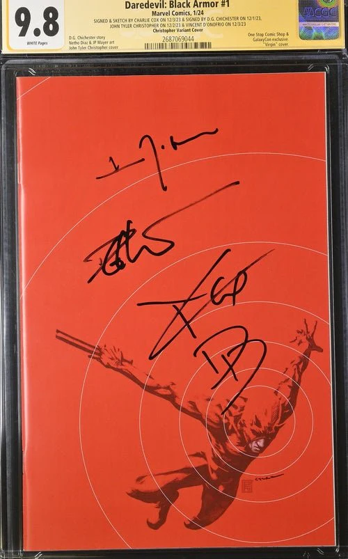 Daredevil: Black Armor #1 Marvel Comics Galxycon Exclusive Christopher Variant CGC Signature Series 9.8 Signed & Sketch by Charlie Cox, Signed Vincent D'Onofrio, D.G. Chichester, John Tyler Christopher - Image 14