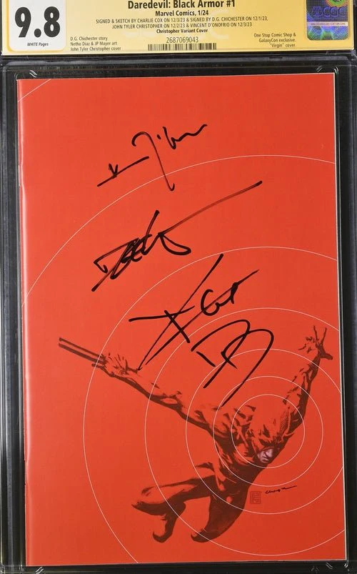 Daredevil: Black Armor #1 Marvel Comics Galxycon Exclusive Christopher Variant CGC Signature Series 9.8 Signed & Sketch by Charlie Cox, Signed Vincent D'Onofrio, D.G. Chichester, John Tyler Christopher - Image 16