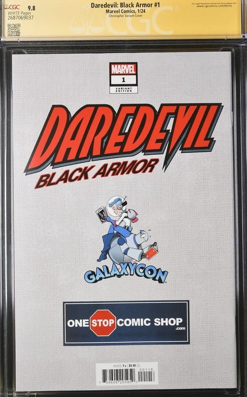 Daredevil: Black Armor #1 Marvel Comics Galxycon Exclusive Christopher Variant CGC Signature Series 9.8 Signed & Sketch by Charlie Cox, Signed Vincent D'Onofrio, D.G. Chichester, John Tyler Christopher - Image 3