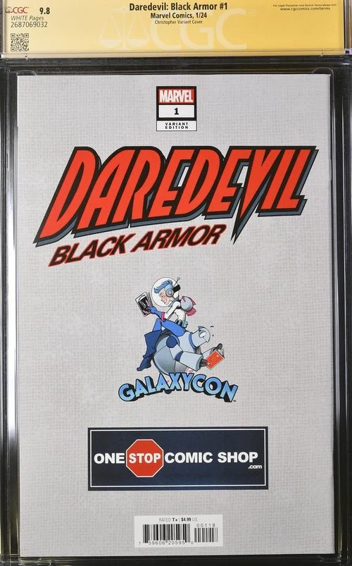 Daredevil: Black Armor #1 Marvel Comics Galxycon Exclusive Christopher Variant CGC Signature Series 9.8 Signed & Sketch by Charlie Cox, Signed Vincent D'Onofrio, D.G. Chichester, John Tyler Christopher - Image 9