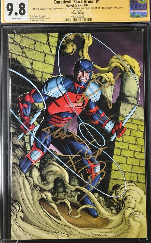 Daredevil: Black Armor #1 Marvel Comics Virgin Edition CGC Signature Series 9.8 Signed & Sketch by Charlie Cox, Signed DG Chichester, Vincent D'Onofrio - Image 2