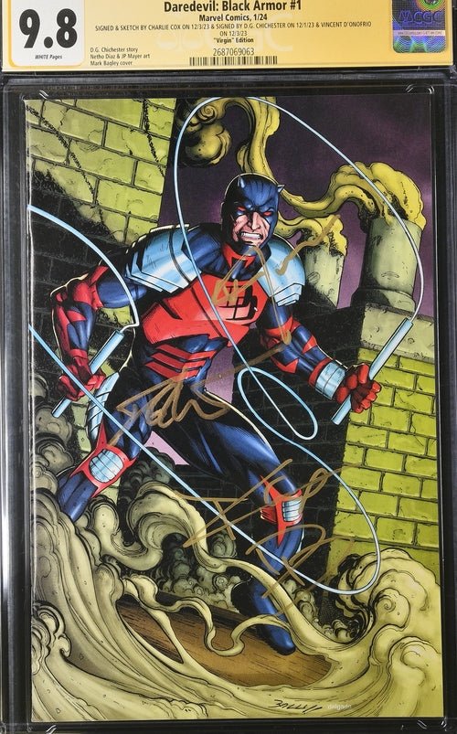 Daredevil: Black Armor #1 Marvel Comics Virgin Edition CGC Signature Series 9.8 Signed & Sketch by Charlie Cox, Signed DG Chichester, Vincent D'Onofrio - Image 4