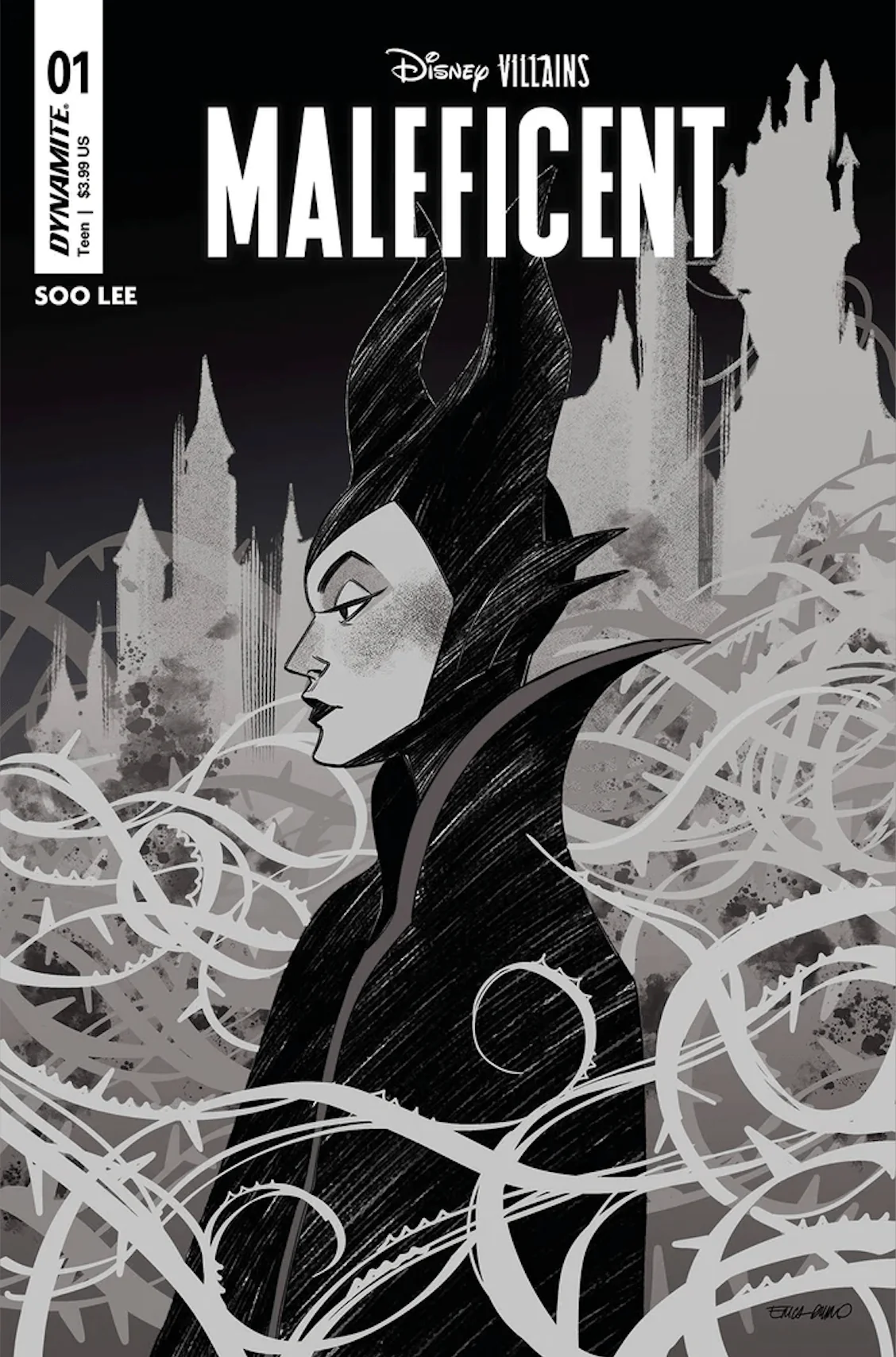 Disney Villains Maleficent #1 Cover ZD 1:10 Durso B&W Variant Comic Book - Image 2