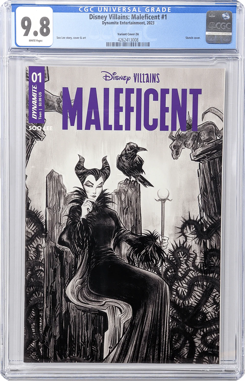 Disney Villains Maleficent #1 1:10 Lee B&W Variant CGC Universal 9.8 - Image 2