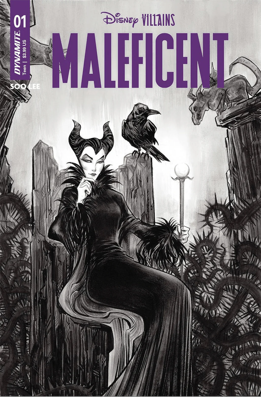 Disney Villains Maleficent #1 Cover ZA 1:10 Soo Lee B&W Variant Comic Book - Image 2