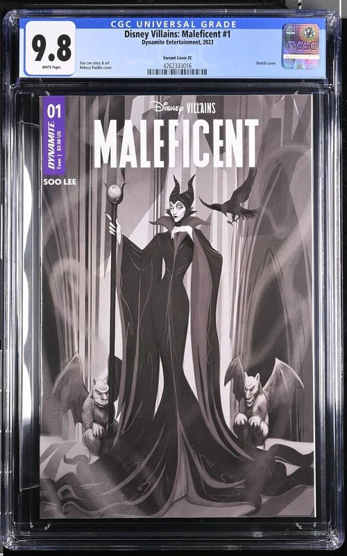 Disney Villains Maleficent #1 1:10 Puebla B&W Variant CGC Universal 9.8 - Image 6