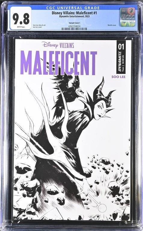 Disney Villains Maleficent #1 Cover I 1:15 Lee B&W Variant CGC Universal Grade 9.8 - Image 2