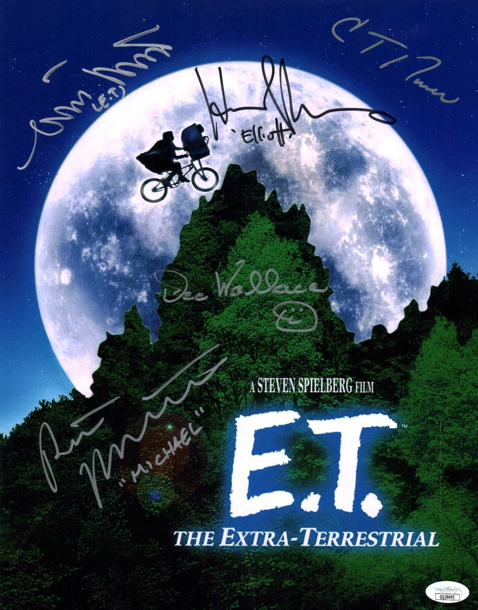 ET The Extra Terrestrial 11X14 Cast x5 DeMerrit Thomas Wallace MacNaughton Howell Signed Mini Poster JSA Certified Autograph - Image 2