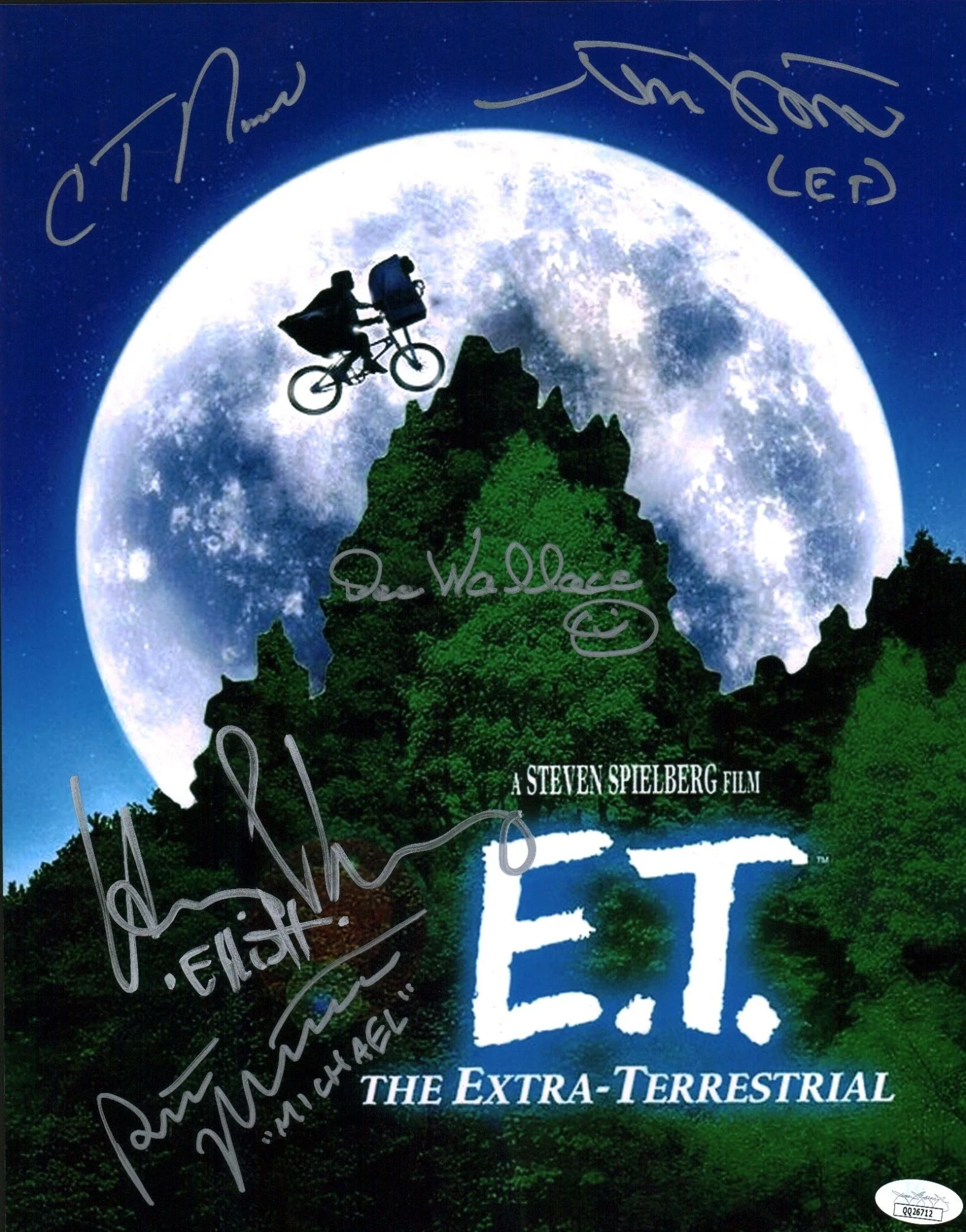 ET The Extra Terrestrial 11X14 Cast x5 DeMerrit Thomas Wallace MacNaughton Howell Signed Mini Poster JSA Certified Autograph - Image 3