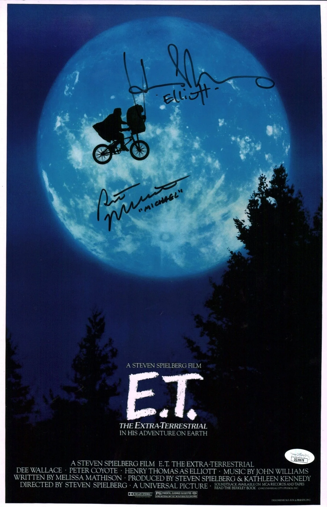 ET The Extra Terrestrial 11X17 Signed Mini Poster Cast x2 Thomas, MacNaughton JSA Certified Autograph