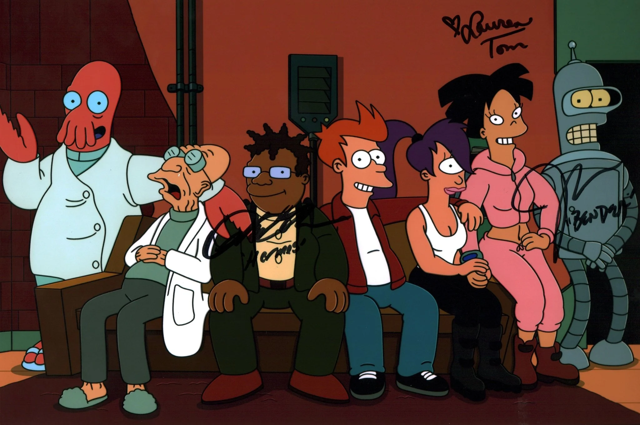Futurama 8x12 Photo Poster Cast x3 Signed Lamarr, DiMaggio, Tom JSA Certified Autograph - Image 2
