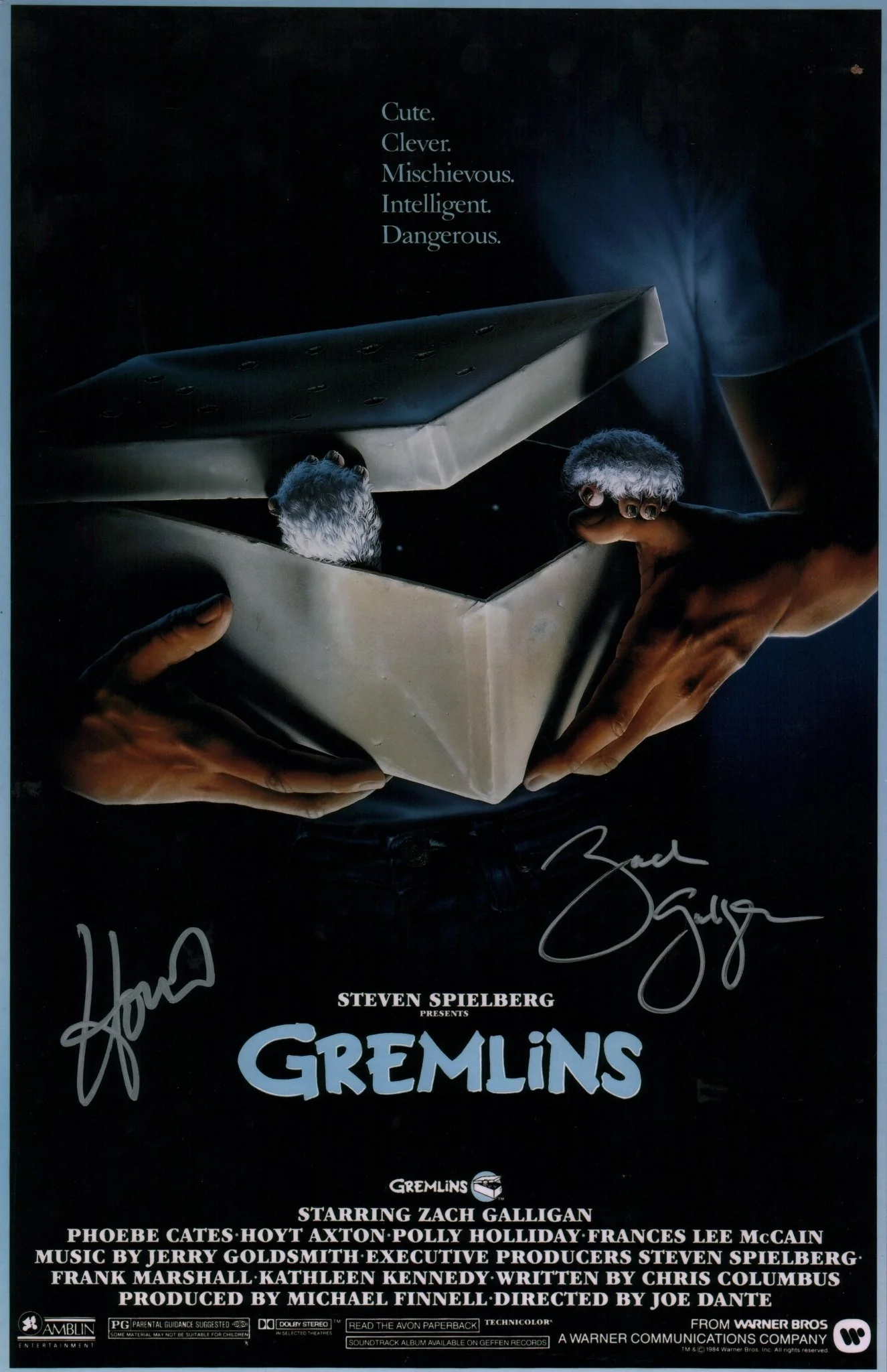 Gremlins 11x17 Cast 2x Galligan, Mandel Signed Photo Poster JSA Certified Autograph