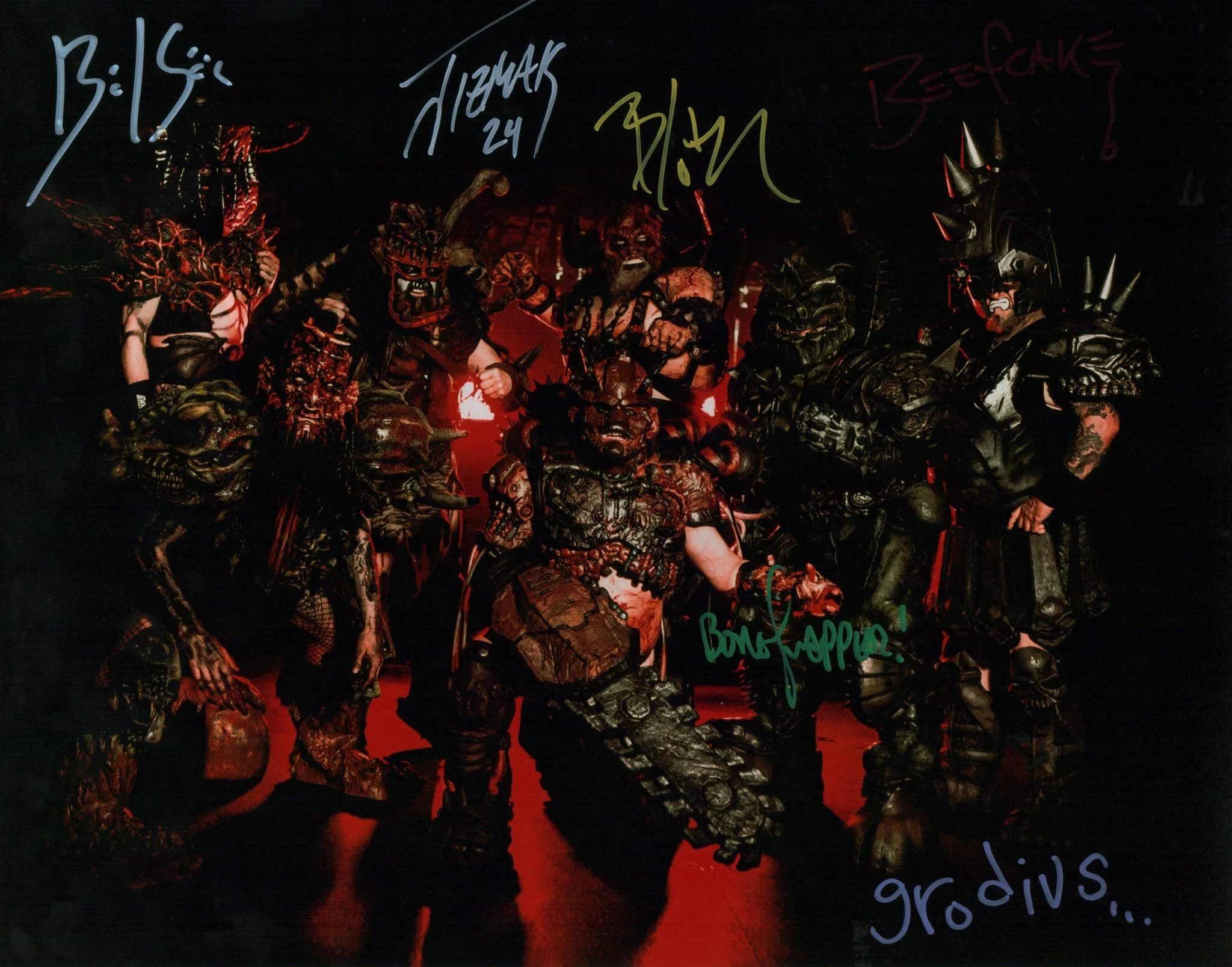 Gwar 11x14 Signed Photo Poster Jizmak, Beefcake, Blothar, Balsac, Grodius, Bone Snapper JSA Certified Autograph - Image 2