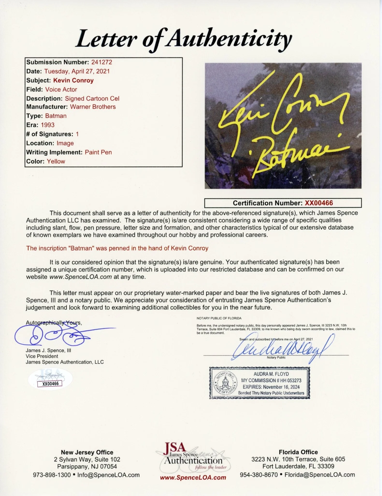 Kevin Conroy Batman 12x15 Signed Animation Production Cel Autograph JSA Certified LOA - Image 3