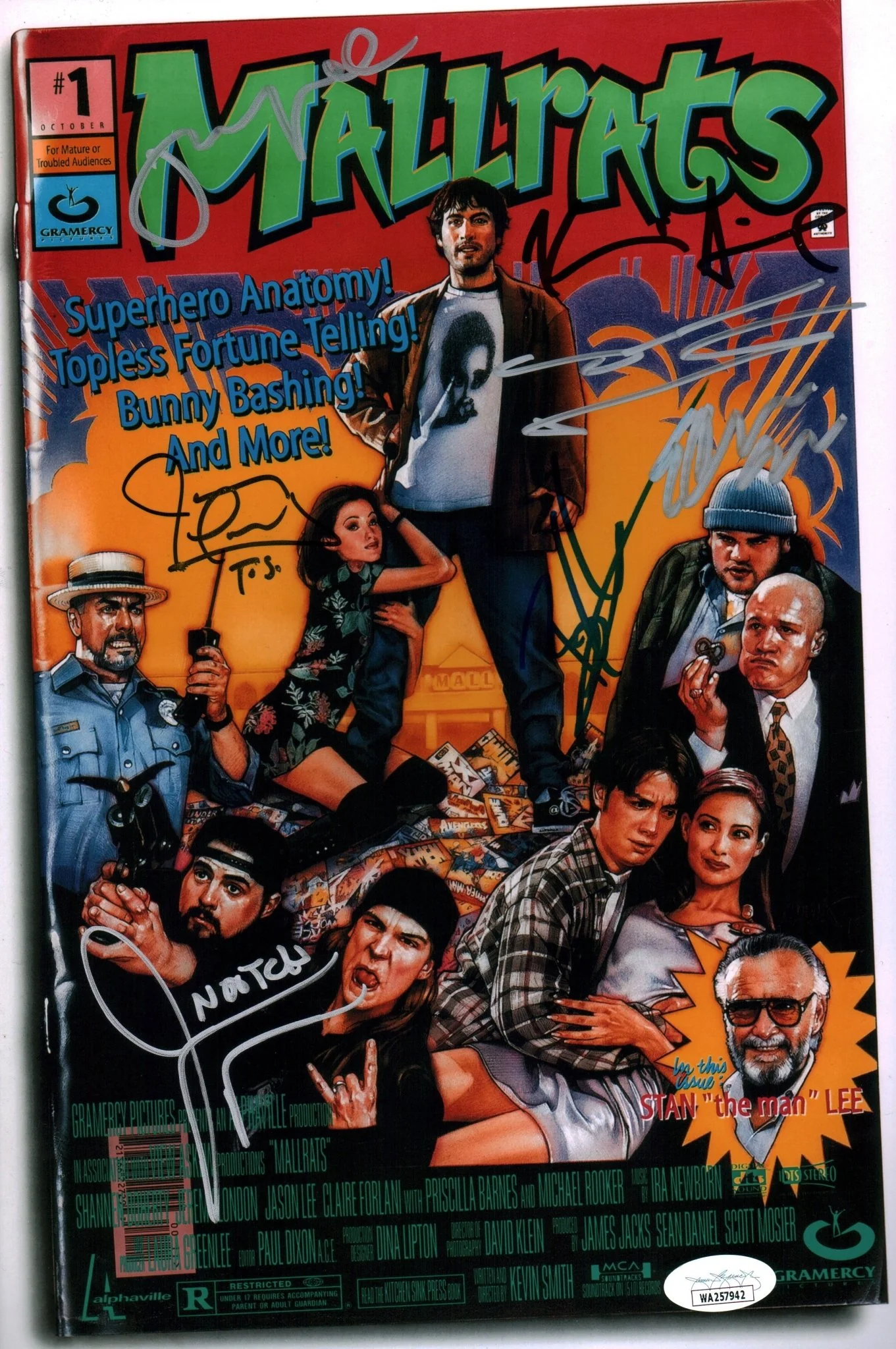 Mallrats 8x12 Signed Photo Cast x7 Smith Mewes O'Halloran Lee Suplee London Doherty Signed JSA Certified Autograph