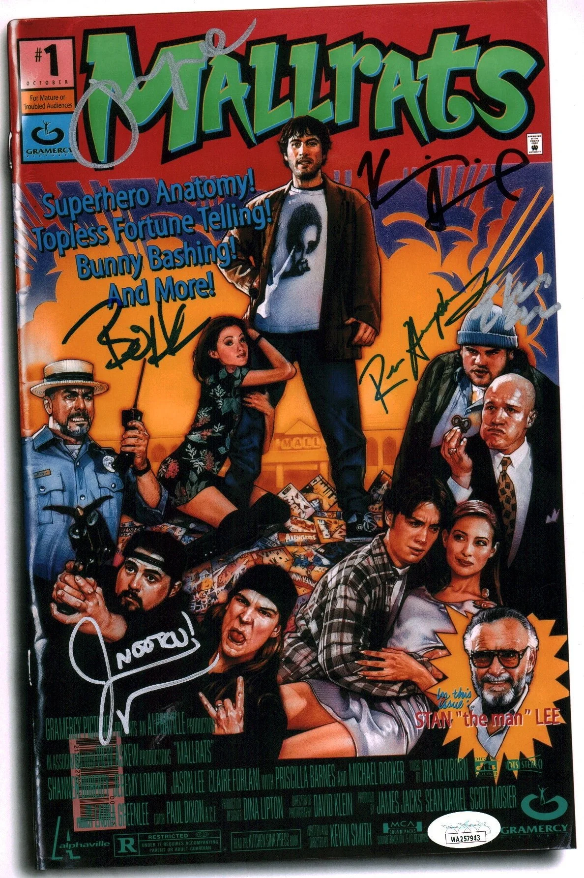 Mallrats 8x12 Signed Photo Cast x6  Lee, Mewes, O'Halloran, Smith, Humphries, Suplee JSA Certified Autograph - Image 3