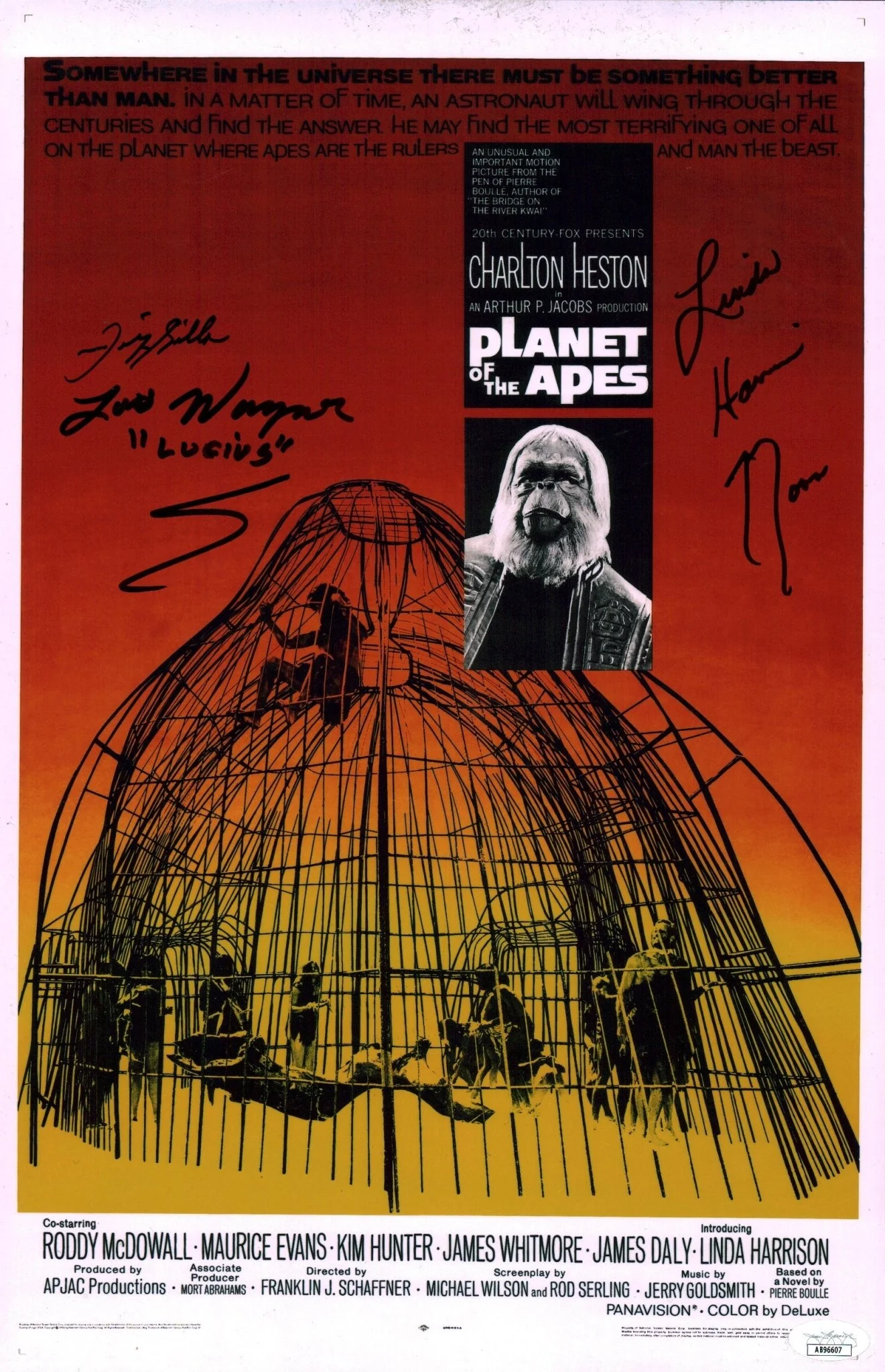 Planet of the Apes 11x17 Photo Poster Cast x3 Signed Harrison, Wagner, Silla JSA Certified Autograph - Image 2