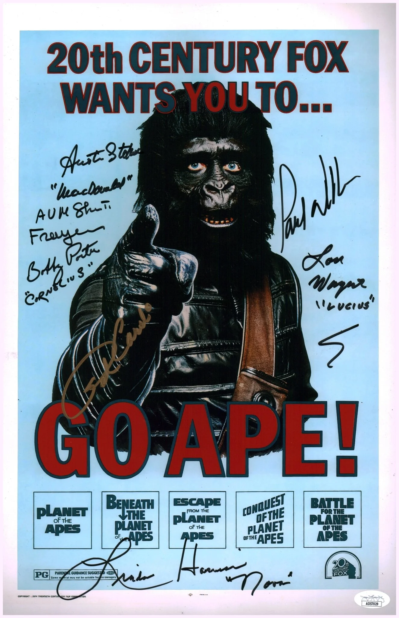 Planet of the Apes 11x17  Photo Poster Cast x7 Signed Harrison, Cardi, Porter, Wagner, Williams, Nuyen, Stoker JSA Certified Autograph - Image 2
