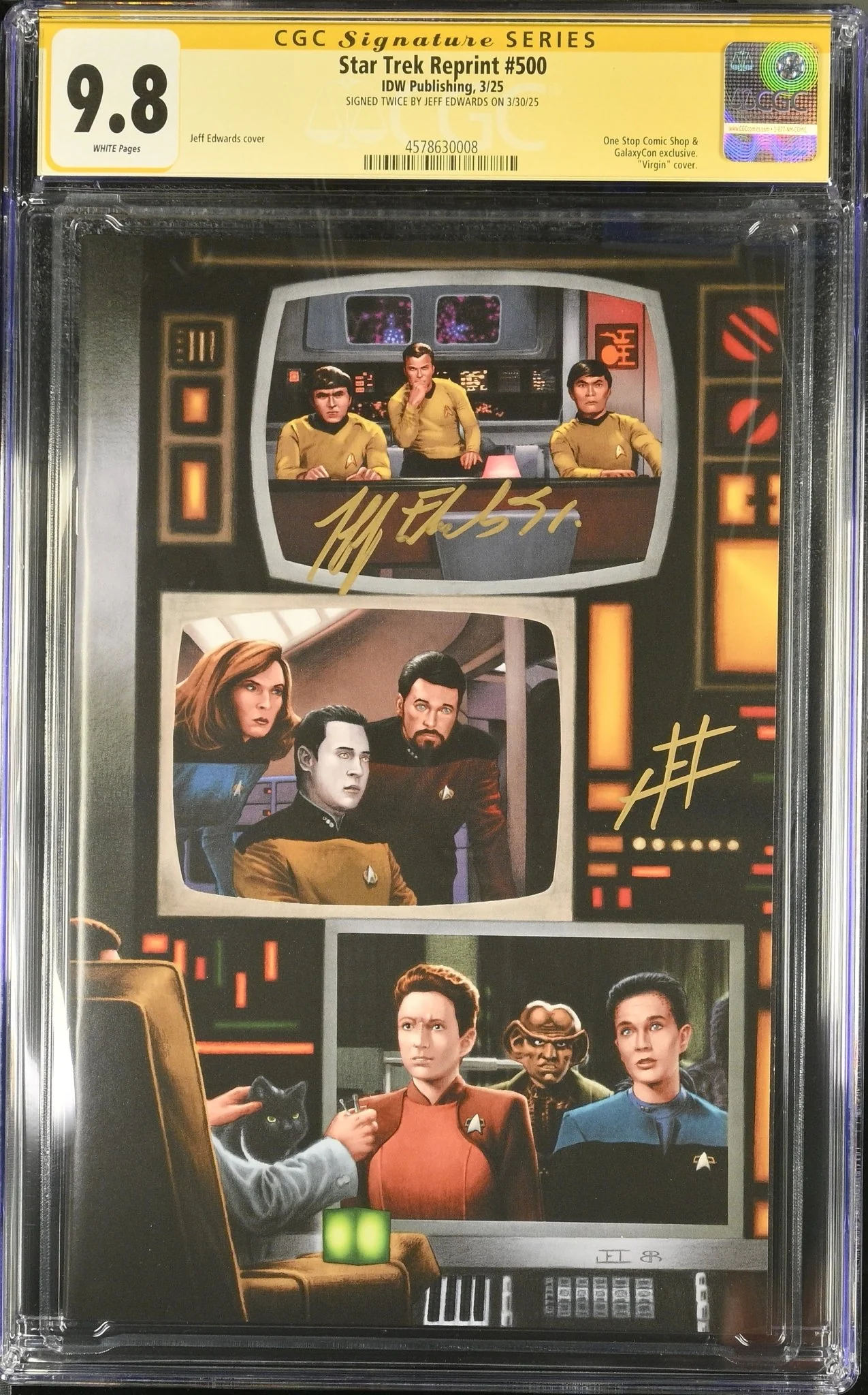 STAR TREK #500 "GARY SEVEN WATCHES" GALAXYCON VARIANT (COLOR) CGC SS 9.8 Signed by: Jeff Edwards - Image 2