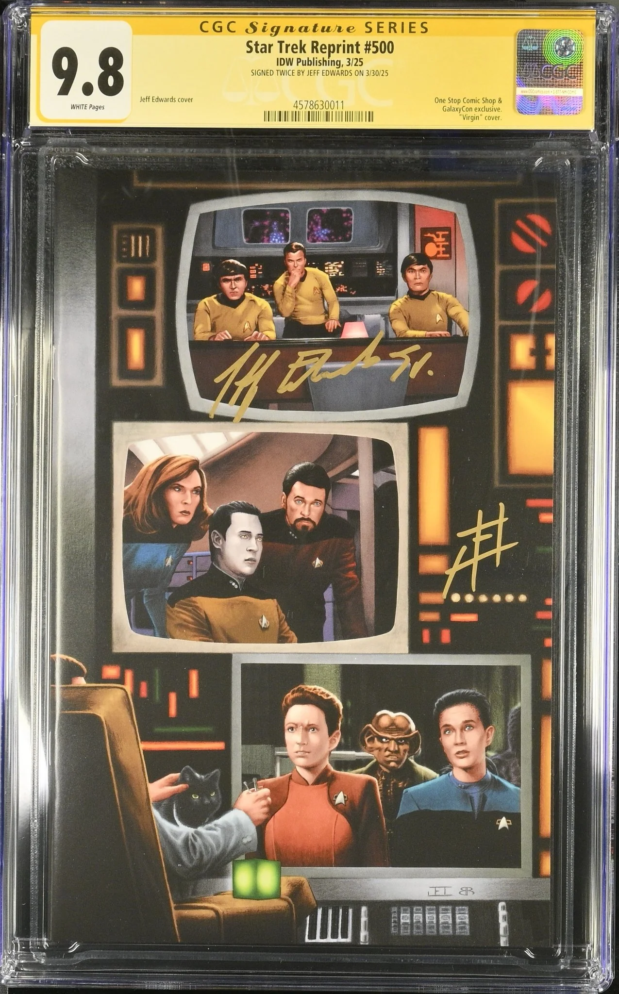 STAR TREK #500 "GARY SEVEN WATCHES" GALAXYCON VARIANT (COLOR) CGC SS 9.8 Signed by: Jeff Edwards - Image 5