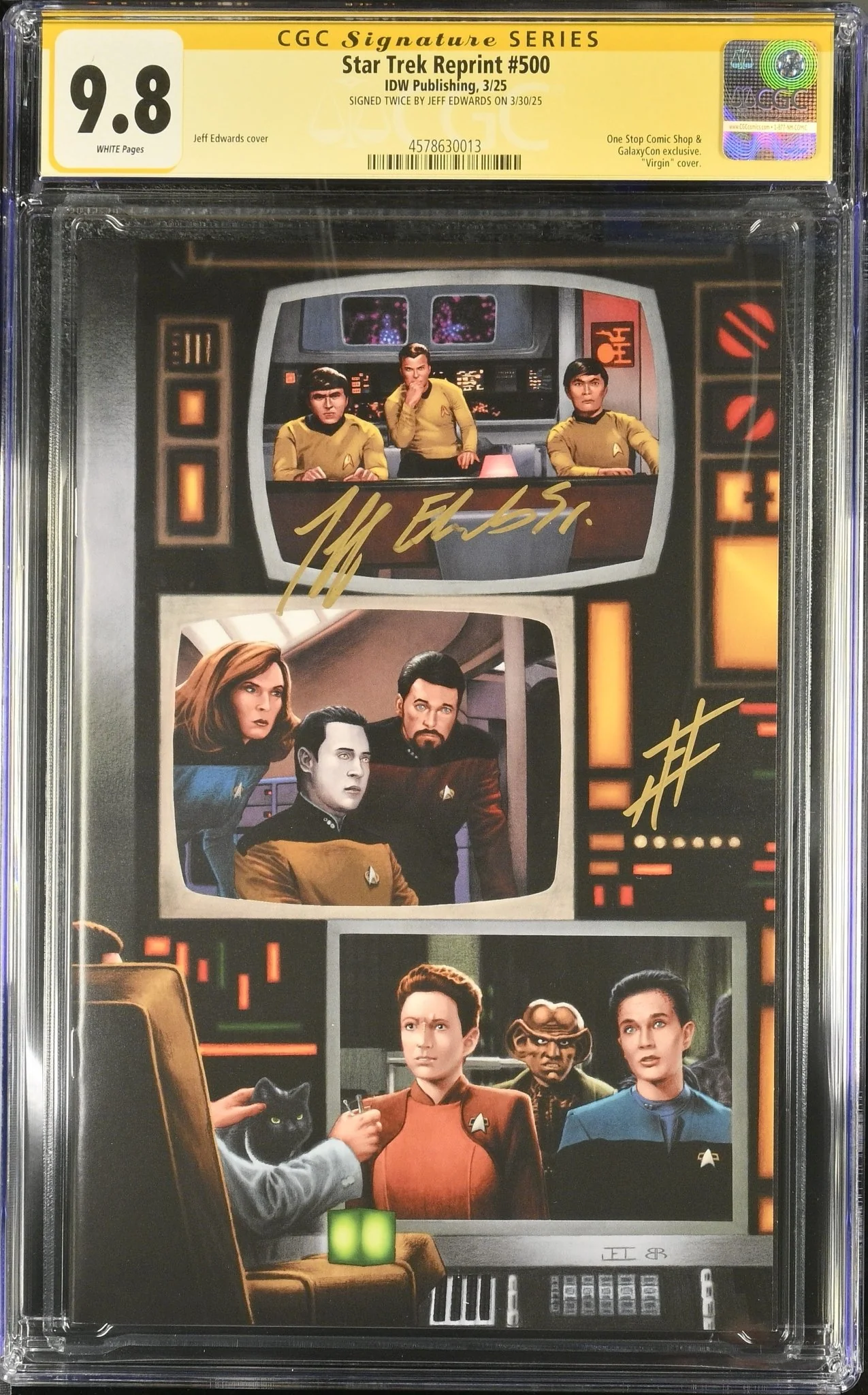 STAR TREK #500 "GARY SEVEN WATCHES" GALAXYCON VARIANT (COLOR) CGC SS 9.8 Signed by: Jeff Edwards - Image 6